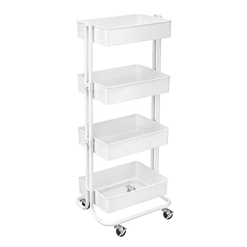 Simply Tidy Lexington White 4-Tier Metal Rolling Cart - Multi-Functional Storage Cart for Home, Office, and Kitchen - 1 Pack