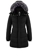 wantdo Women's Mid-Length Hooded Puffer Jacket Warm Outdoor Winter Padded Coat(Black, Medium)