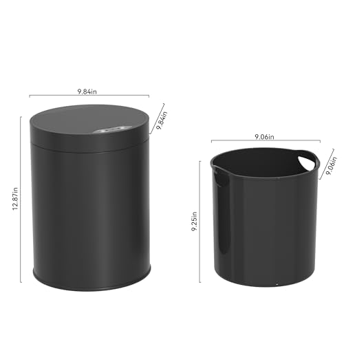 Image of Bathroom Trash Can with Lid 2.6 Gallon Stainless Steel TrashCans Automatic Bathroom Garbage Can for Bedroom, Kitchen, Office