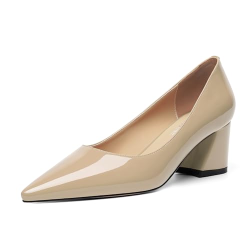 Womens Slip On Pointed Toe Patent Casual Wedding Chunky Low Heel Pumps Shoes 2.2 Inch