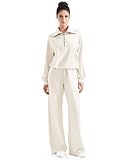 SUUKSESS Women 2 Piece Lounge Matching Sets Wide Leg Sweatpants Half Zip Oversized Sweatshirts (Apricot, S)