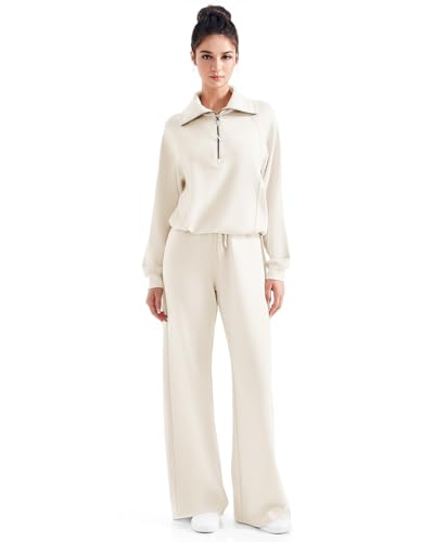 SUUKSESS Women 2 Piece Lounge Matching Sets Wide Leg Sweatpants