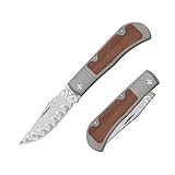 Kizer Trestle Cuchillo de Bolsillo, Hoja de Damasco de 7,35 cm, Cuchillo EDC Slip Joint con Mango de Titanio Plateado y Madera Mkuruti, Cuchillos Plegables con Abrepuntas, Cuchillos Pequeños V3761A2