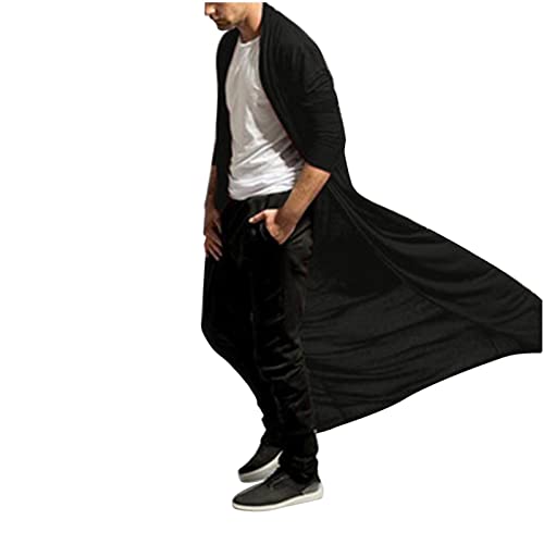 Men's Ruffle Shawl Collar Cardigan Long Sleeve Open Front Lightweight Long Length Drape Cape Overcoat with Pockets