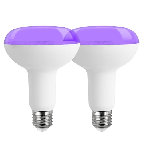 Image of BR30 Black Light Bulbs UV, 18W, 385-400nm Wavelength, 2-Pack for Glow in The Dark, Fluorescent Posters, Halloween, Christmas, Body Paint.