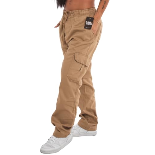 Calças Larga Cargo Bolso Lateral Moda Feminina Street Sk8 (BR, Alfa, G, Regular, Regular, Bege Claro