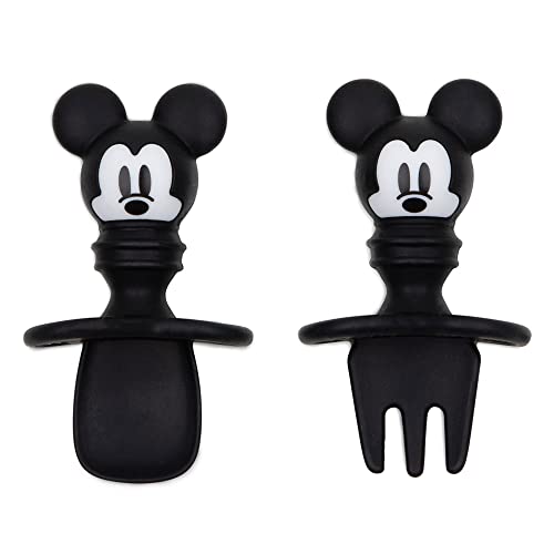 Image of Bumkins Disney Baby Utensils Set, Chewtensils Silicone Spoons for Dipping, Self-Feeding, Baby Led Weaning, Trainer Learning, First Stage Eating, Soft Fork and Spoon, Babies 6 Months, Mickey Mouse