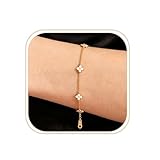 EPIRORA Gold Bracelet for Women Girls, 14K Gold Plated Trendy Non Tarnish Bracelets with Cubic Zirconia Four Leaf Clover Flower Charm Bracelet for Wedding Prom Brides Jewellery Birthday Gifts