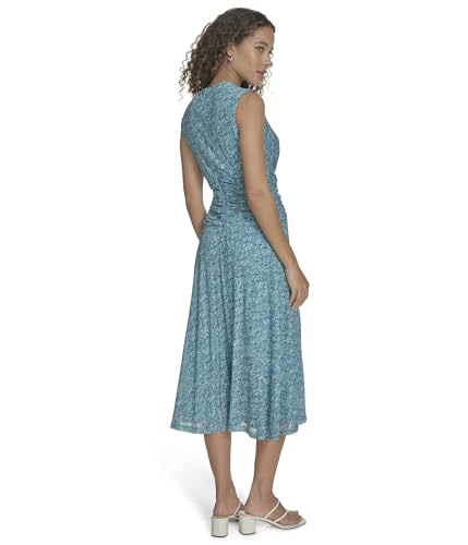 Image of Calvin Klein Women's Sleeveless High Neck Gathered A-line Midi Dress