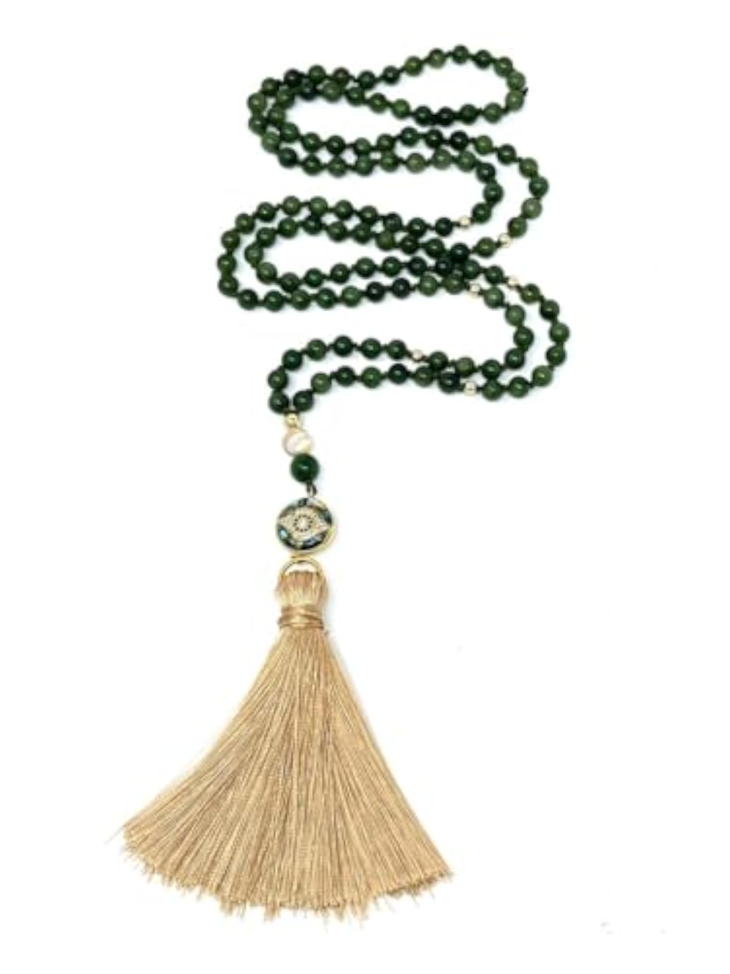 Natural Green Jade 108+1 Beads Handmade Prayer Mala Necklace
