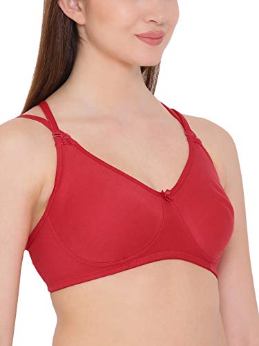 Image of Clovia Women's Cotton Rich Solid Non-Padded Full Cup Wire Free T-Shirt Bra - Light Red