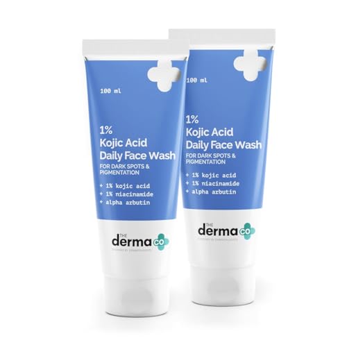The Derma Co 1% Kojic Acid Face Wash|With Niacinamide & Alpha Arbutin|Reduces Dark Spots,Pigmentation & Blemishes|Cleanses & Brightens Skin|Non-Drying Formula|For All Skin Types|100 ml x 2
