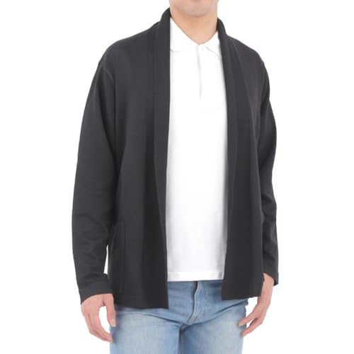 [FLYUTH] カーディガン メンズ ジャケット ボタン なし 無地 おしゃれ カジュアル シンプル 長袖ブ 秋 春 ビジネス (L, ブラック)