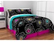 QUEEN Pop Bloom Bed in a Bag Bedding Set black and white multi color floral design