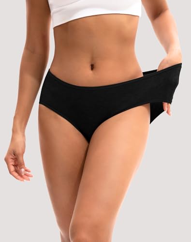 INNERSY Womens Underwear Cotton Hipster Panties Regular & Plus Size 6-Pack(Medium,Black)