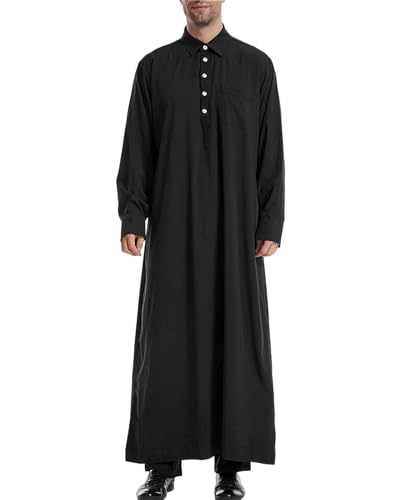 LVCBL Kaftan for Men Long Sleeve Thobe Button Down Lapel Muslim Shirts Big and Tall Long Caftan2