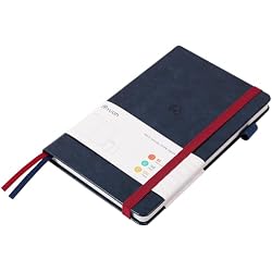 Yuan Smart Notebook, Smart Notebook with navy Hard Cover for Smart Pen Writing Set, 2/3 Lined Pages and 1/3 Blank Pages, 5.2" X 8.27", 94 Sheet/187 Pages, Red Elastic Closure and Bookmark