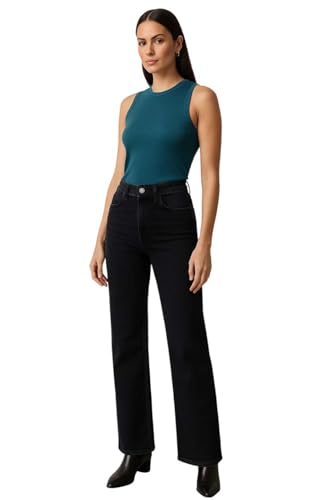 Image of KOTTY Women's Solid|Fit and Flared Fitting|Ankle Leg Style|High Rise|Stechable|Casual Jeans