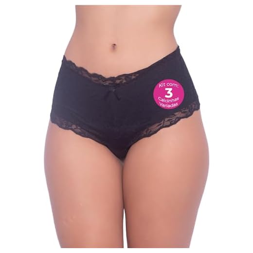 ART ÍNTIMA - Calcinha Cinta Rendada Algodão Modeladora Cós Alto - Kit 03 Peças - Moda Íntima - Sustentação & Conforto - Delicadeza em Renda - Ideal Para Uso Diário - Variadas GG