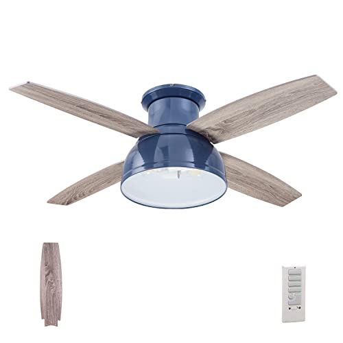 Prominence Home Edora, 52 Inch Industrial Style Flush Mount Led Ceiling Fan With Light, Remote Control, 4 Modern Blades, Reversible Motor - 51673-01 (Sapphire Blue) #TOP19