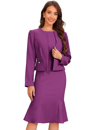 Image of Allegra K 2 Piece Suit Dress Set for Women's Cropped Blazer and Sleeveless Mermaid Business Dress
