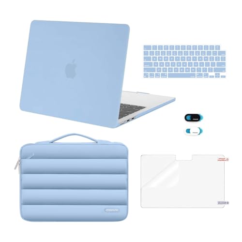 MOSISO Compatible with MacBook Air 13 inch Case M5 2026 M4 2025 M3 M2 2024-2022 A3449 A3240 A3113 A2681, Hard Case&Puffy Bag&Keyboard Cover&Webcam Cover&ScreenFilm for MacBook Air 13.6, Air Blue