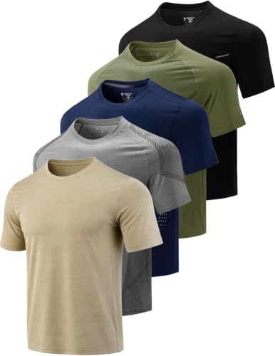 Image of 5 Pack Men's Active Quick Dry Crew Neck T Shirts | Athletic Running Gym Workout Short Sleeve Tee Tops Bulk