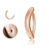 ZS Piercing para ombligo de plata de ley 925, 14 G, para ombligo, diseño de ombligo, color oro rosa, curvado, con forma inversa, Plata de ley, otro