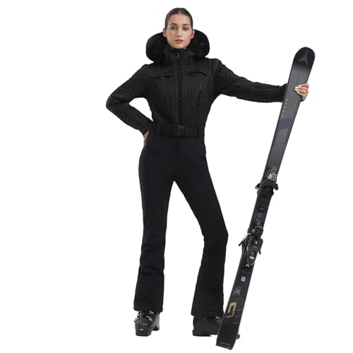 GSOU SNOW Ski Suit Women Snowsuit Slim One Piece Jumpsuit Snow Jackets Faux Fur Collar Waterproof Winter Windproof Outdoor Sports