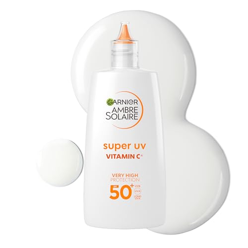 Garnier Ambre Solaire Sun Cream Super UV Vitamin Cg Facial Fluid for Daily Use, Very High UV Protection SPF50+, Reduces the appearance of Dark Spots, Boosts Skin Glow, Cruelty Free 40ml