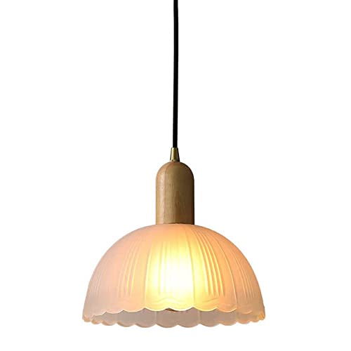 LAUMZX Suspension minimaliste japonaise en verre givré et nervuré, lampe suspendue à bords festonnés, idéale pour îlot de cuisine, salle à manger, chambre, chevet, café ou salon.