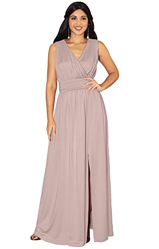 KOH KOH Petite Womens Long Bridesmaid Wedding Guest Cocktail Party Sexy Sleeveless Summer V-Neck Evening Slit Day Full Floor Length Gown Gowns Maxi Dress Dresses, Dusty Pink S 4-6
