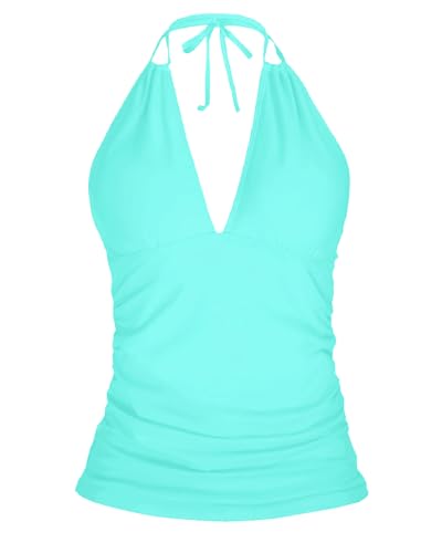 Image of Yonique Women's Halter Tankini Top V Neck Swim Top Tummy Control Bathing Suit