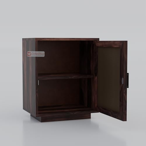 Image of DRIFTINGWOOD Solid Wood Dolvi Bedside Table | Wooden Bed Side Tables | Nightstand Side Table for Bedroom | Nigh Stand End Table with Upholstery Front| Walnut Finish
