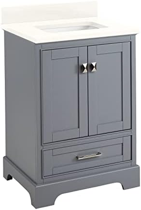 Signature Hardware 480561 Quen 24" Free Standing Single Vanity Set with Wood Cabinet, Vanity Top and Rectangular Undermount Vitreous China Sink - Gray/Arctic White