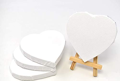 RayLineDo® Set of 4pcs Mini Heart Shaped Artist Blank Canvas Frame 4inch (10cm) Oil Water Painting Board Flat Canvas with 1pc Mini Wood Display Easel