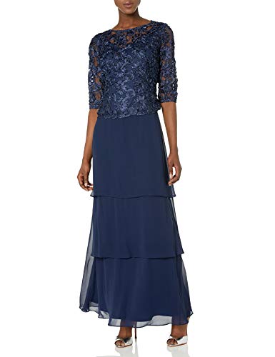 Le Bos Women's Embroidered Soutache Long Tiered Dress, Lunar, 8 #TOP5