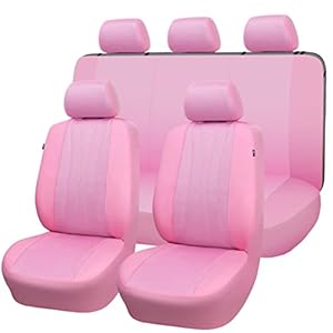 Flying Banner Universal PU Leder Autositzbezüge Komplettset mit Airbag Kompatibel Rückbank Split (Alle rosa, PU Leder – 8 PCS)