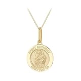 CARISSIMA Colgante de medalla de San Antonio de oro amarillo de 9 quilates de 15 mm x 24 mm con cadena de eslabones de oro amarillo de 9 quilates de 25 corte de diamante, 46 cm