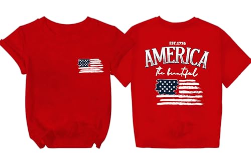 Image of AMWIPE Boys Girls USA Shirt Kids 250 Anniversary USA Shirts American Flag Tshirt 4th of July Outfits Cute Patriotic Top 6-14y