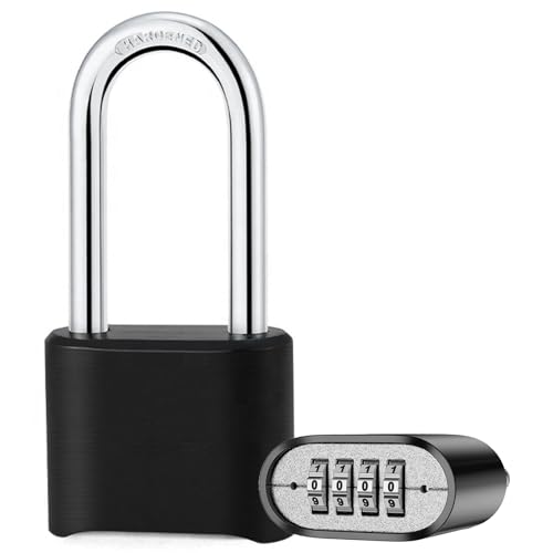 Combination Padlock Heavy Duty Padlocks Weatherproof Outdoor Coded Padlock Thick Long Shackle with 4 Digit Code High Security Combination Lock for Gym School Garden Gate Shed Locker(Black)