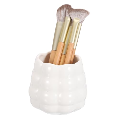 Organisateur pinceaux maquillage rond en céramique blanche stable