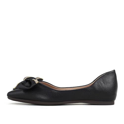 HIPPOSEUS Women's Pointed Toe Flats Shoes Bow Ballet Flats Slip on Dress Shoes
