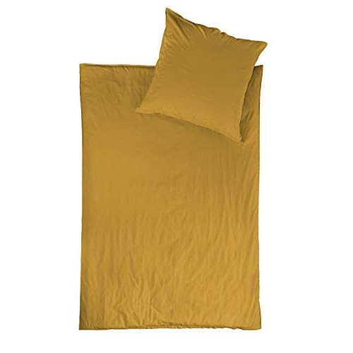 Leonado Vicenti 100% Baumwolle Bettwäsche Raute Grau - Gelb atmungsaktive Wendebettwäsche Schlafzimmer Set Kissen Decke Bezug Renforce, 2teilig, 135x200 cm 6 jilda-tex Bio-Bettwäsche Stone-Washed Lissabon 100% Bio-Baumwolle Knitterlook Stehsaum Uni Made in Green (Senfgelb, 135 x 200 cm)