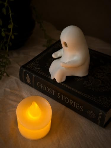 Image of 3D Printed Ghost Reading Night Light - Cute LED Glow Ghost Lamp for Kids Bedroom & Bookshelf - Cartoon Spooky Desk Decoration Halloween & Home Decor Gift for Book Lovers