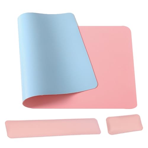 Sous-main cuir antidérapant bleu 60x30cm | Grand tapis souris imperméable bureau
