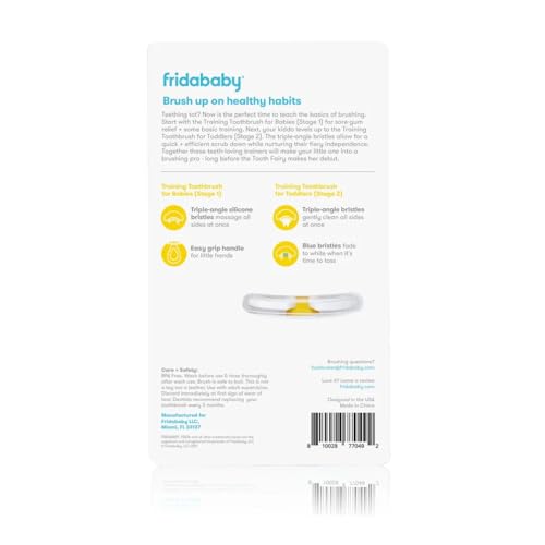 Image of Frida Baby Grow-with-Me Training Toothbrush Set,Infant Baby Tooth Brush & Toddler Toothbrush 6-18 Months,Soft Silicone Bristles,BPA-Free Oral Care for Sensitive Gums,Yellow,(Pack of 12)