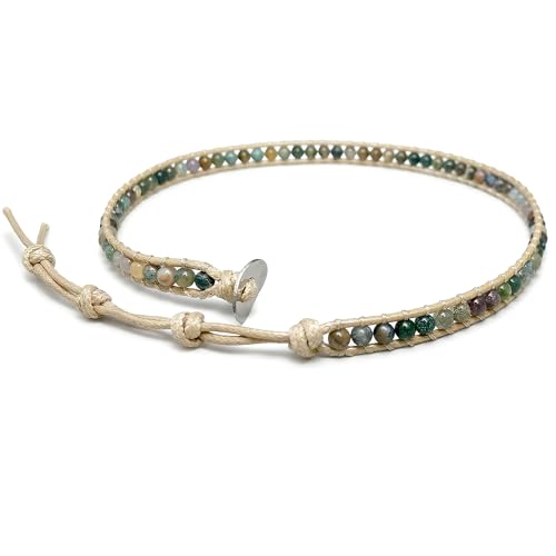 Ladywowu Beaded Gemstone Necklace, Natural India Agte Stone Colorful Beaded Necklace for Women, Boho Layered Stone Bracelet for Men