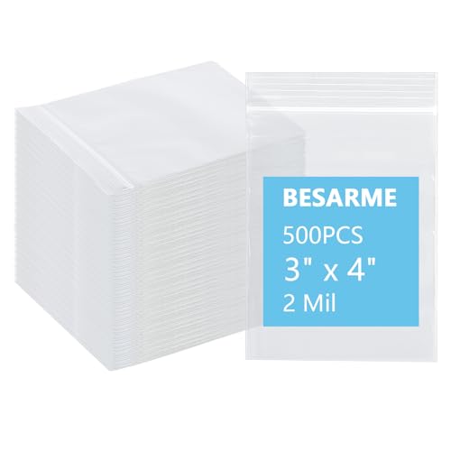 500 PCS 3 x 4 Small Plastic Bags for Jewelry Mini Clear Plastic Poly Bag 2 Mil with Resealable Lock Seal Zipper for Storage Gifts Candy Screws