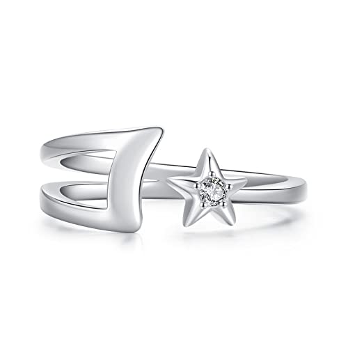 Bague ajustable ne serre pas le doigt anneau ouvert lune étoile argent 925